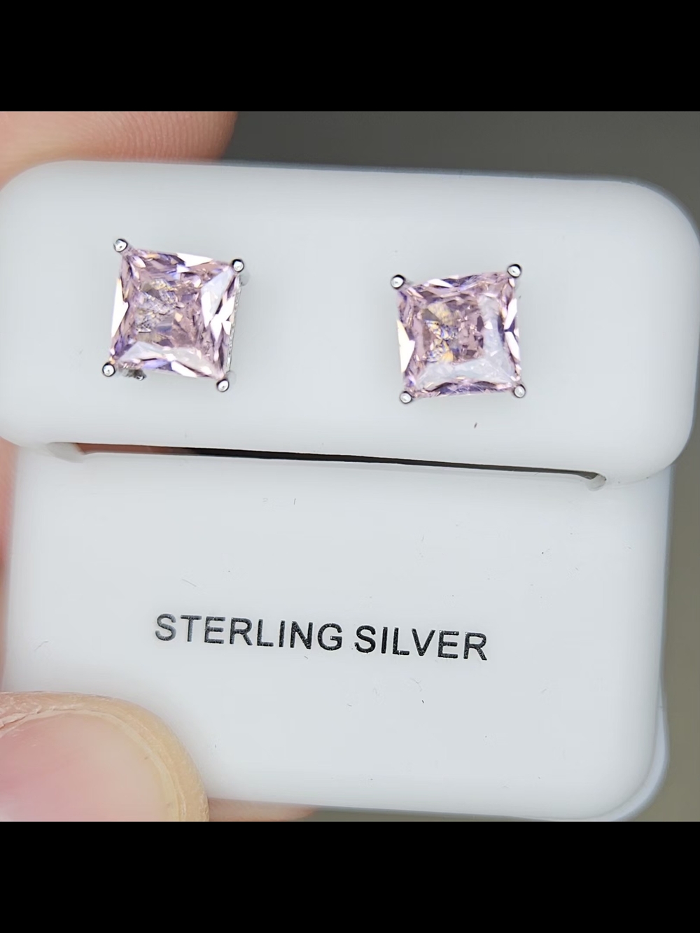 Sterling Silver Pink Sapphire Princess Cut Stud Earrings